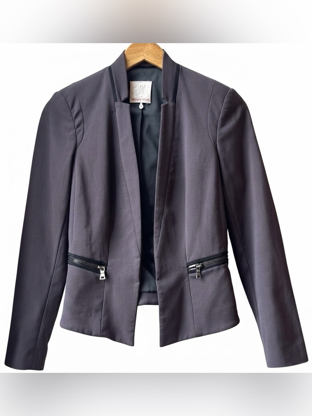 Rebecca Taylor Peplum Open Front Blazer Size 2 Purple Zip Detail Jacket